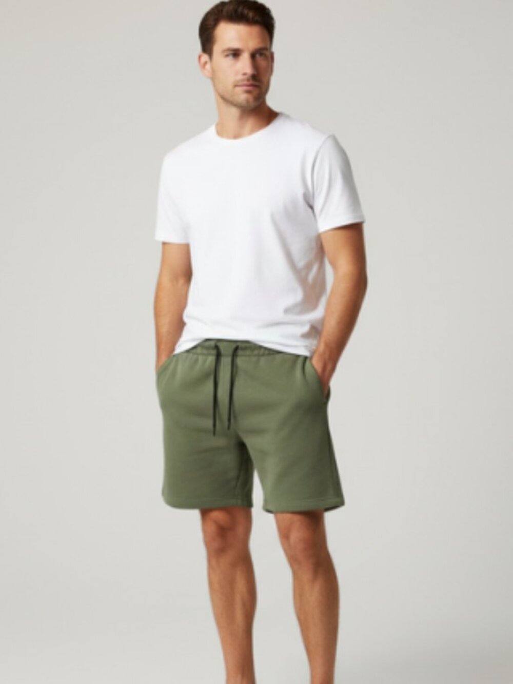 Arthur Beale Olive Sweat Shorts Large Cotton Blend Elastic Waist Casual